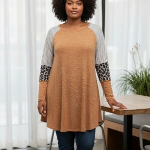 LARACE Tan and Black Patterned Sleeve Tunic
